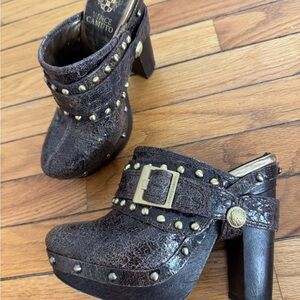 Vince Camuto Brown Chunky Heel Mules